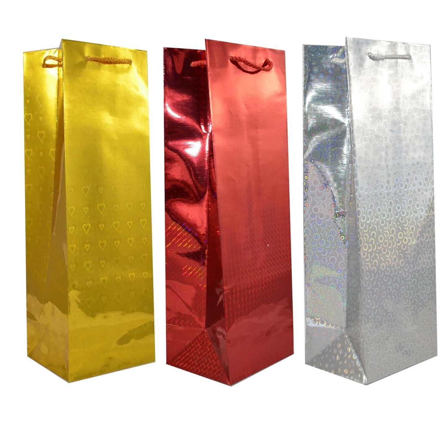 3 Holographic Gift Bags for Wine Bottles