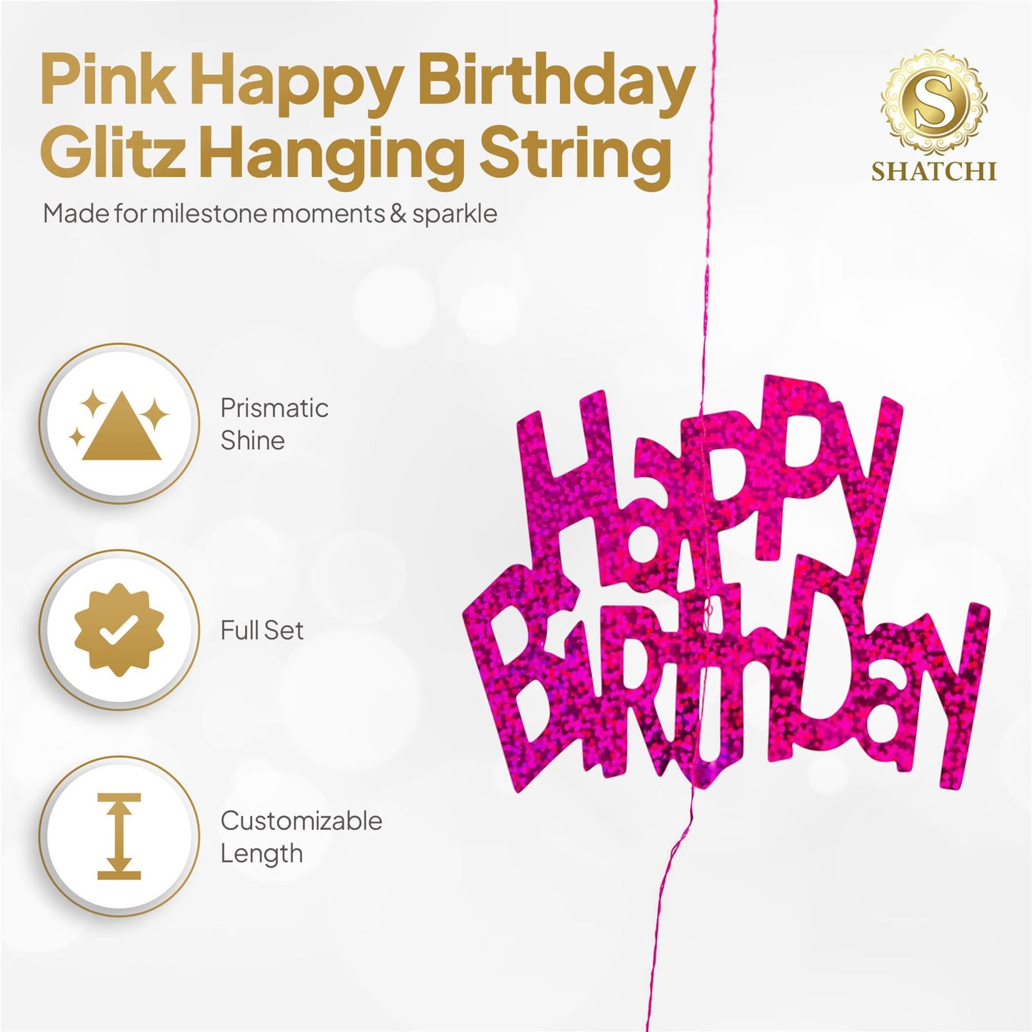 Shatchi Happy Birthday Pink Foil Hanging String Party Decorations Pack of 6
