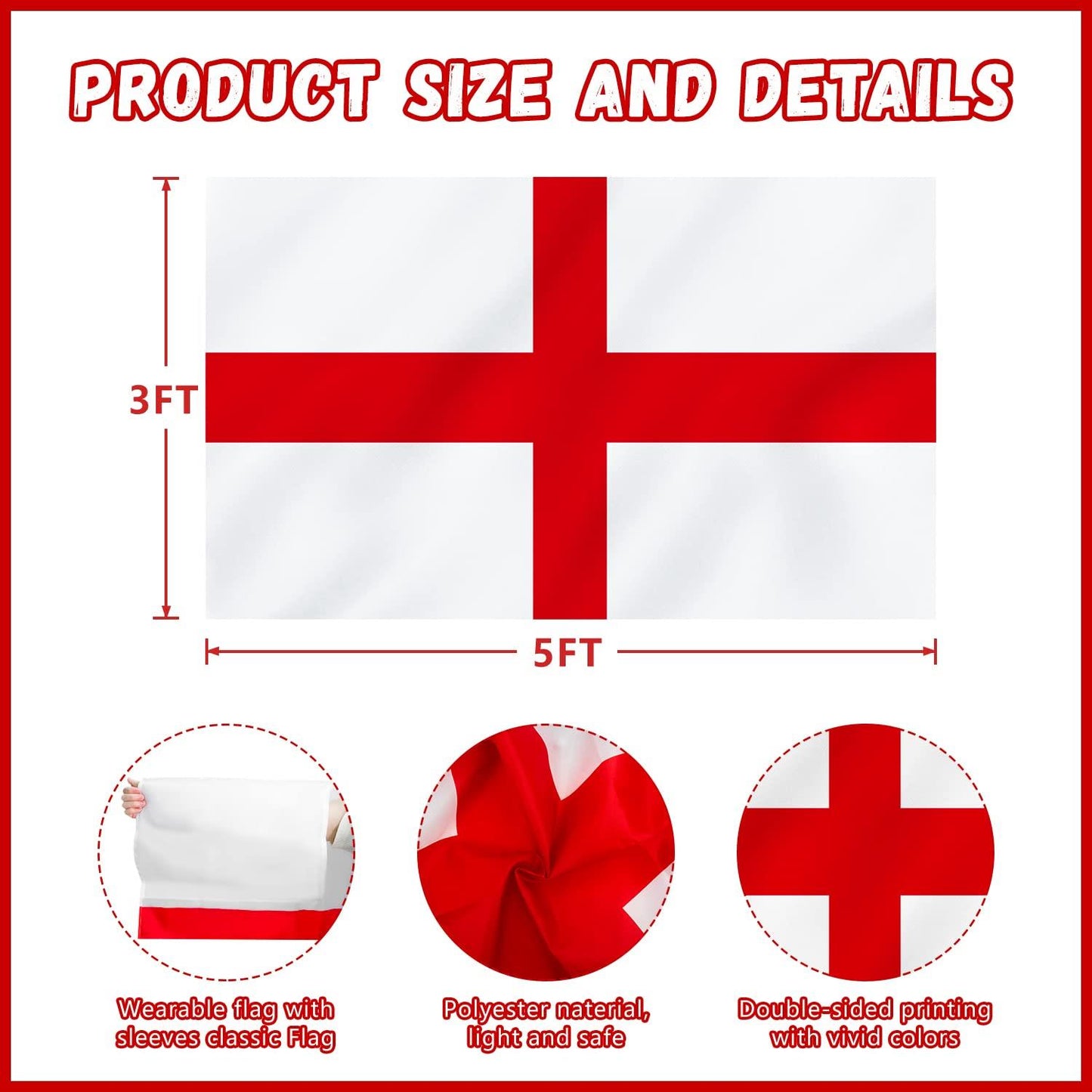 England St George Flag With Sleeve 5Ft X 3FT