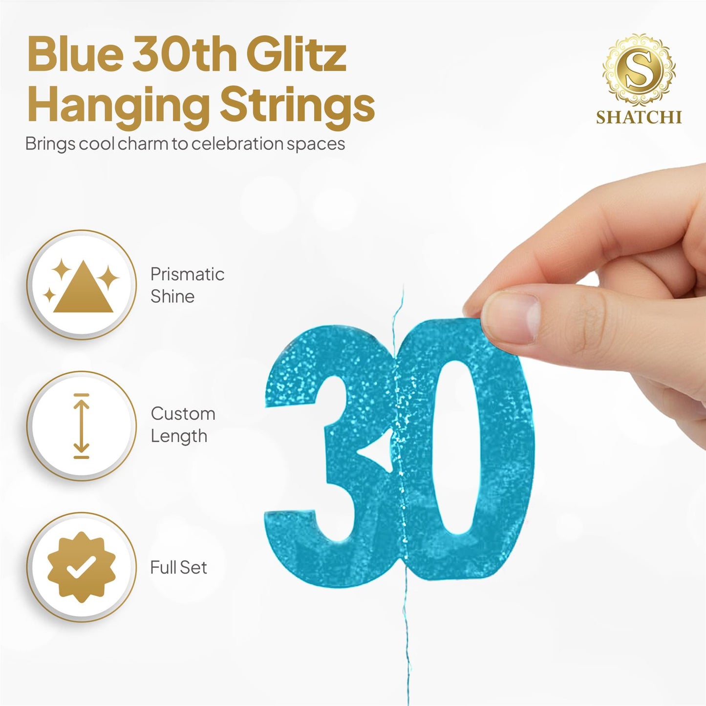 Shatchi 30th Glitz Blue Foil Hanging String Party Decorations Pack of 6