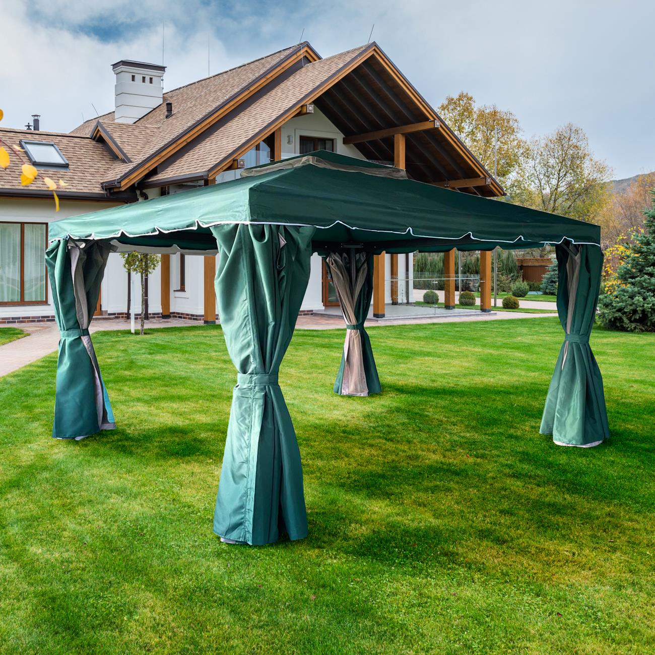 3x4x2.75m Green Gazebo with Nets - Aluminium Frame, Steel Roof