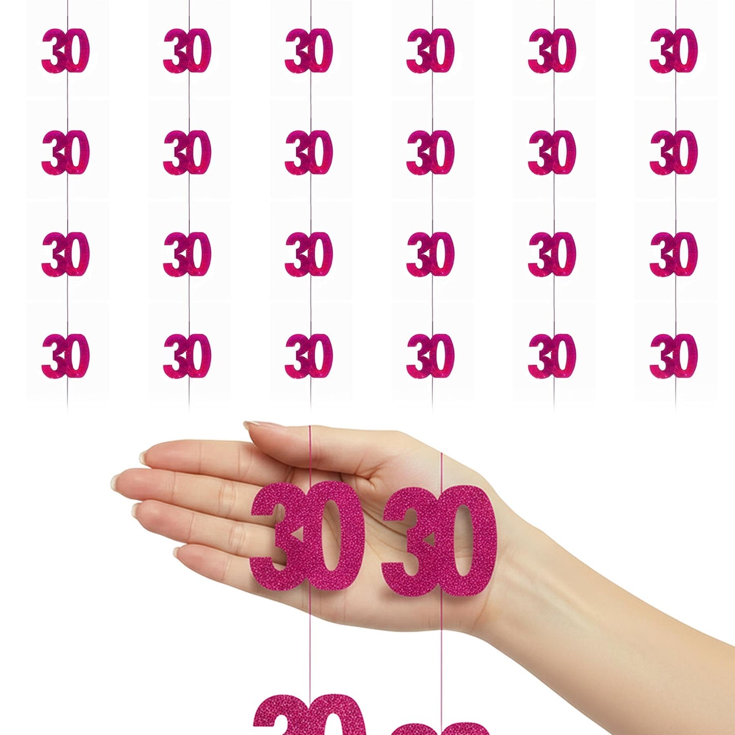 Shatchi 30th Glitz Pink Foil Hanging String Party Decorations Pack of 6