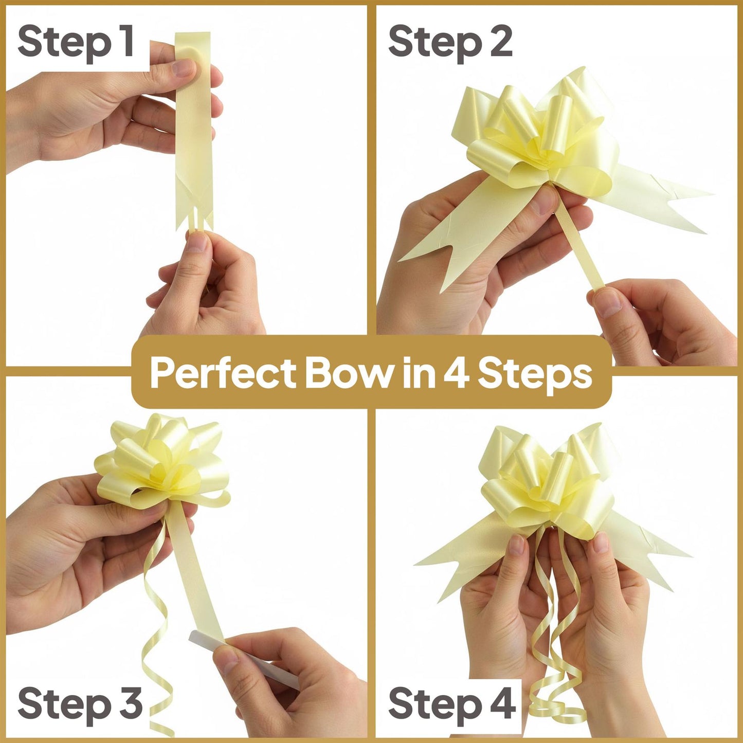 Shatchi 60pcs Light Yellow 50mm/5cm Pull Bows Gift Wrap & Hampers