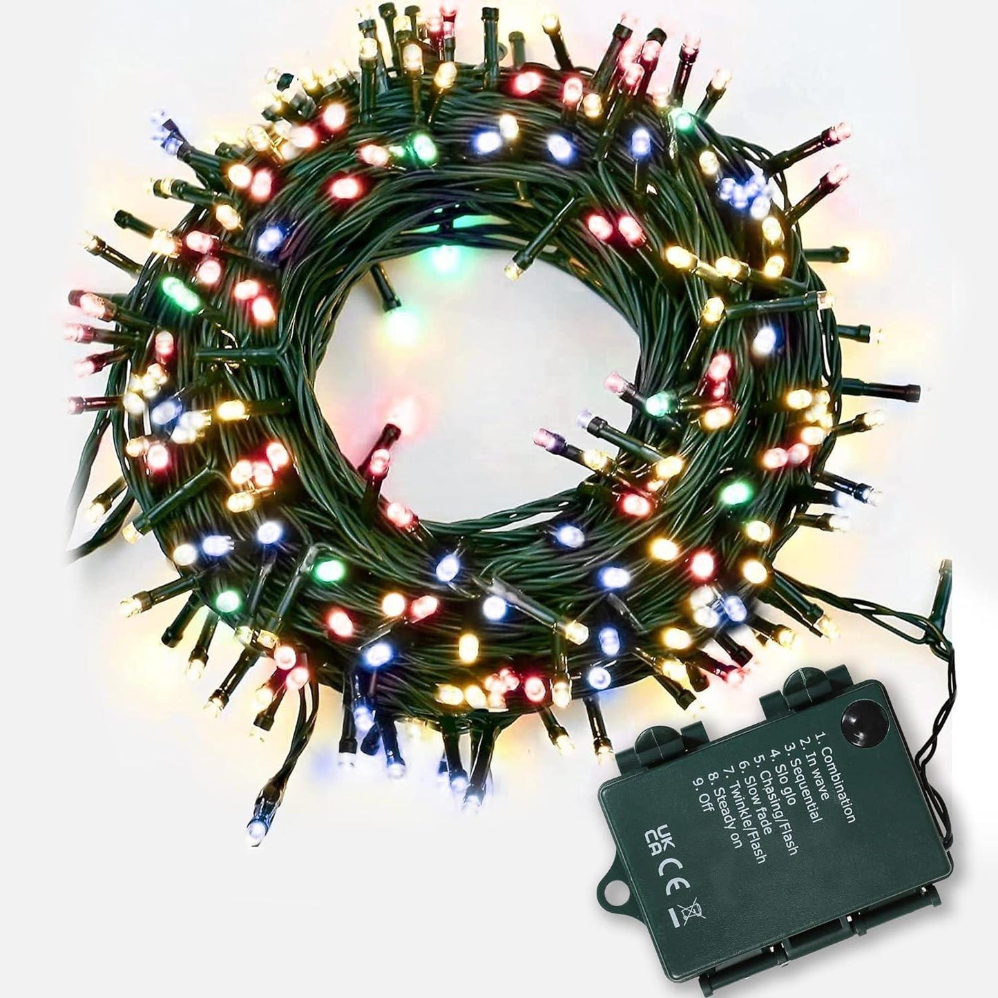 50 LED Multi-Coloured Outdoor String Lights Battery Operated Waterproof with Timer