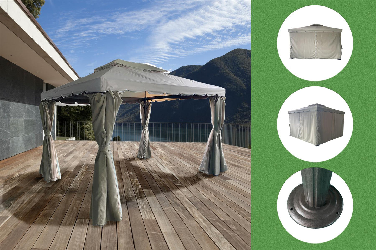 3x4x2.75m Khaki Gazebo with Nets Aluminium Frame