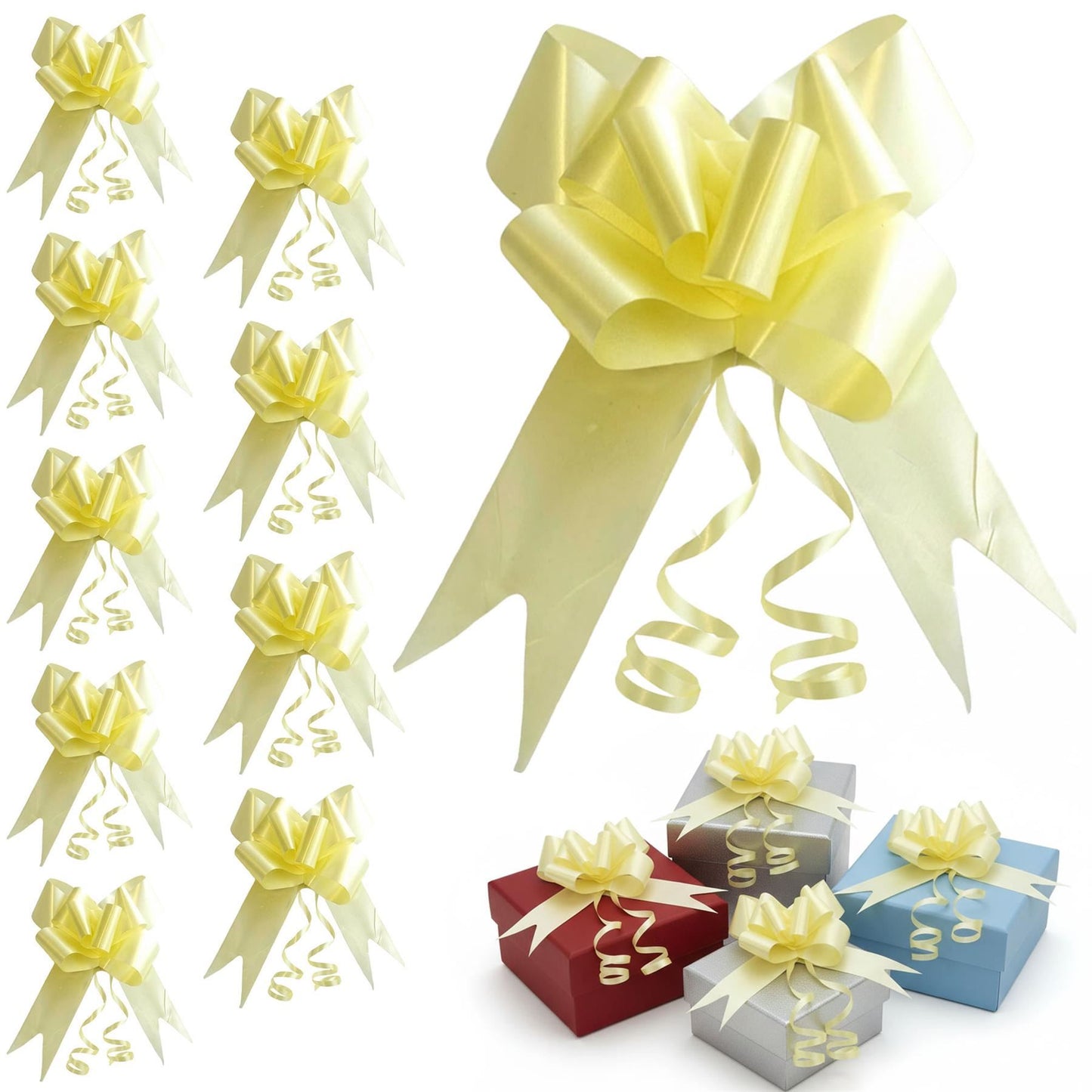 Shatchi 20pcs Light Yellow 30mm/3cm Pull Bows Gift Wrap & Hampers