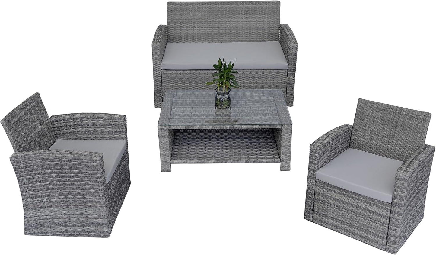 Rattan Garden Furniture Sofa Set Armchair Sofa Glass Table Outdoor Patio 4Pcs
