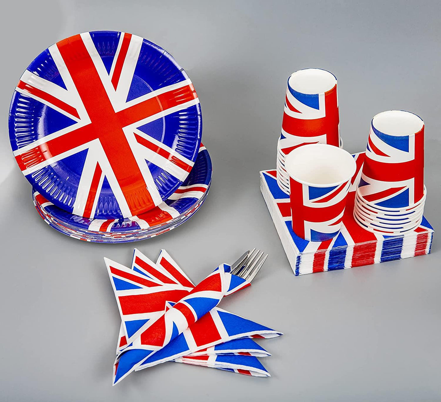 46Pcs Union Jack Party Tableware - Plates, Napkins, Cups