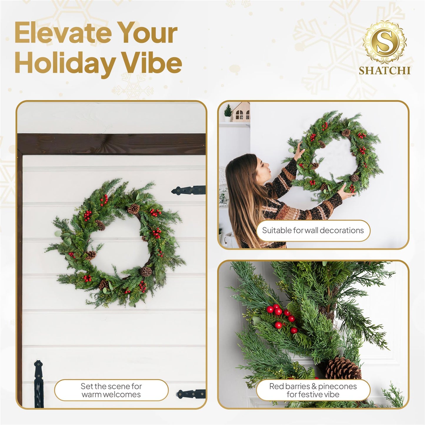 90CM CEDAR WREATH WITH RED BERRY AND PINECONE