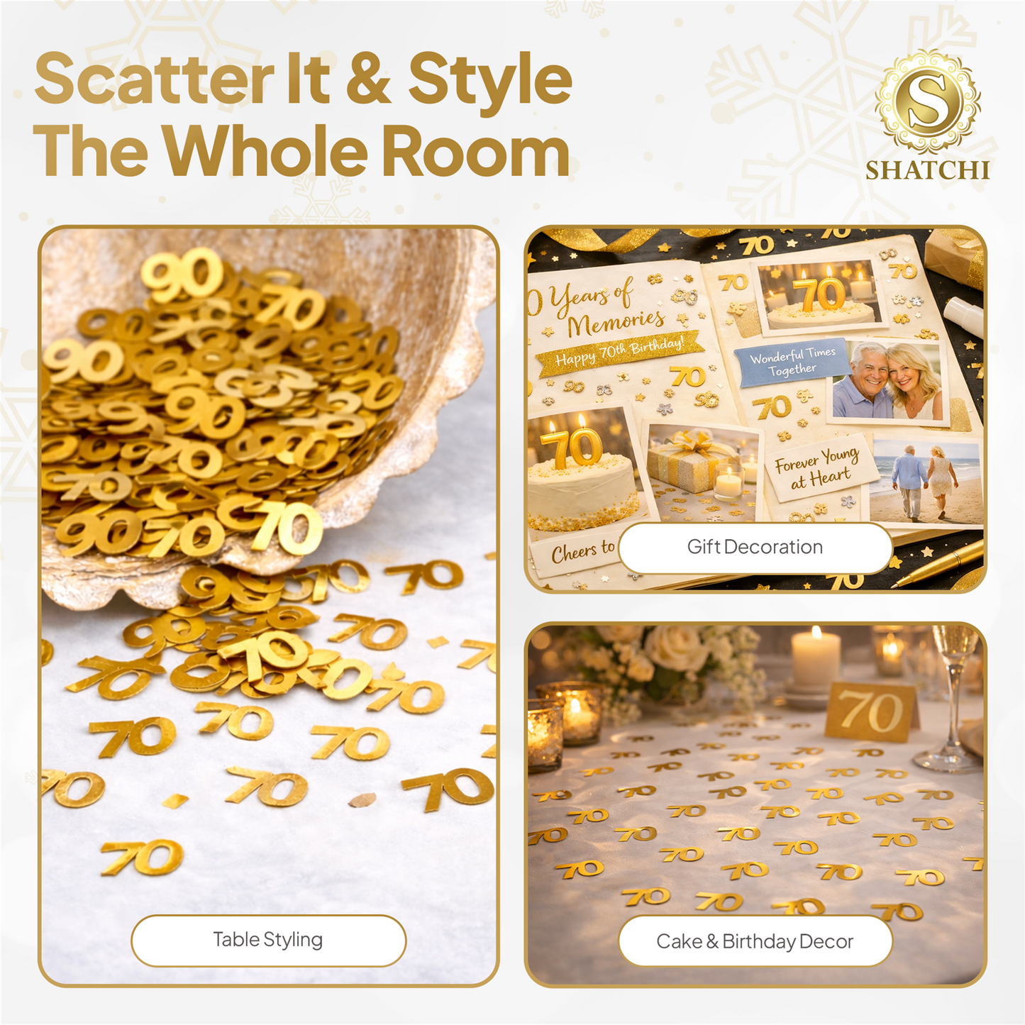 70th Birthday Confetti - Gold, 14g, 4 Pack