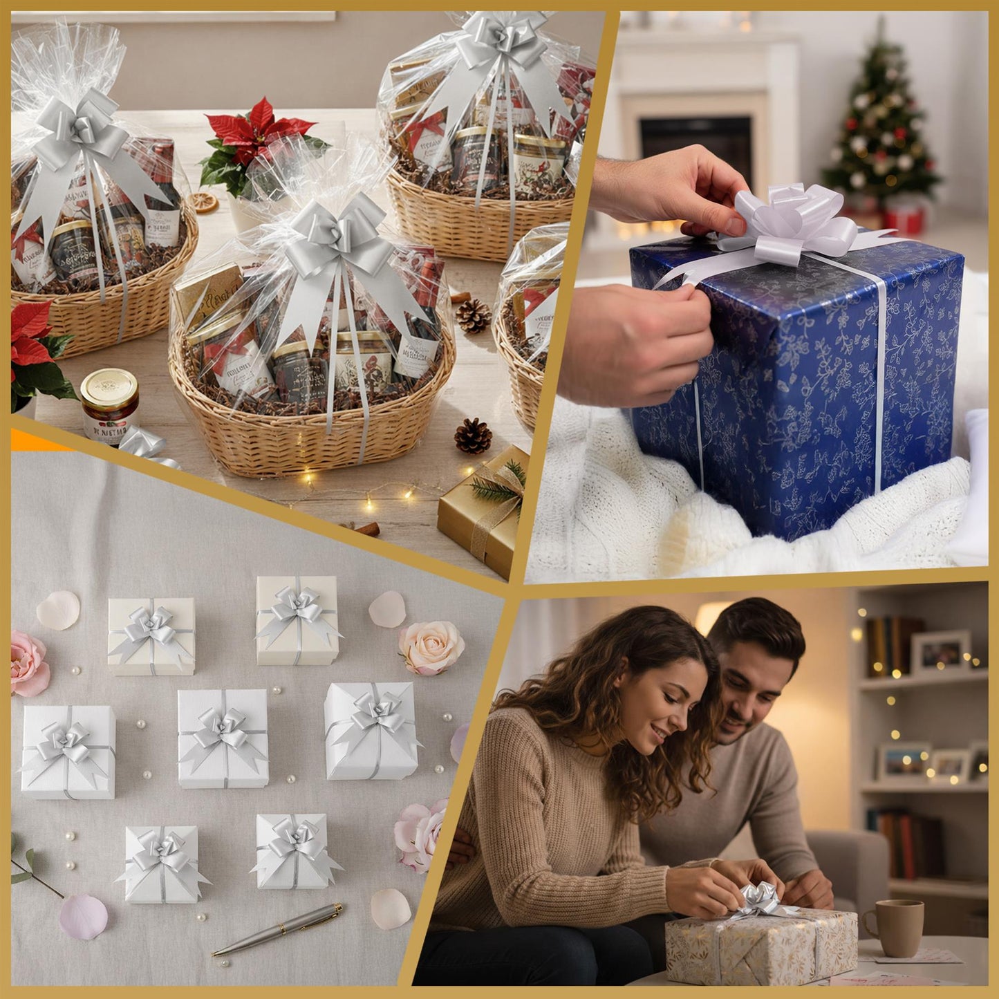 10 Silver Pull Bows 30mm