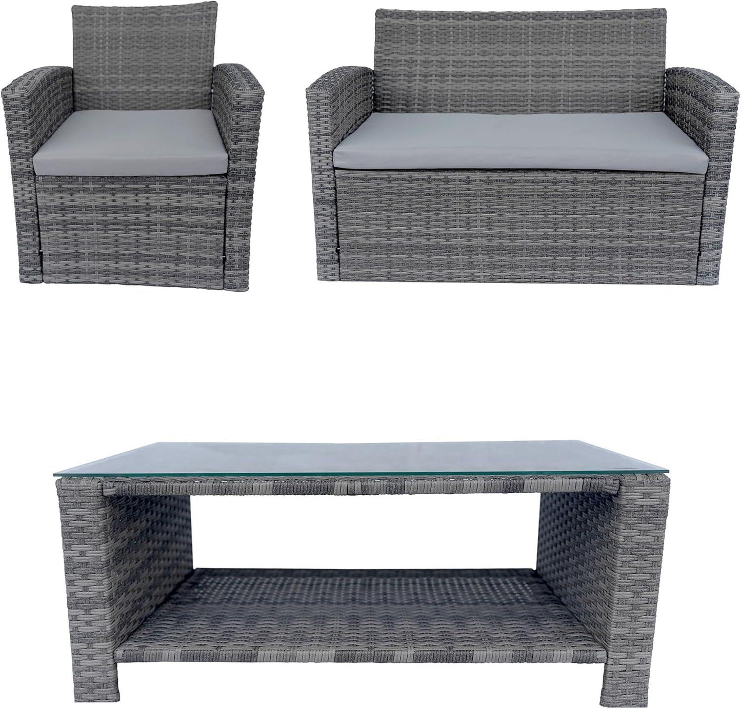 Rattan Garden Furniture Sofa Set Armchair Sofa Glass Table Outdoor Patio 4Pcs