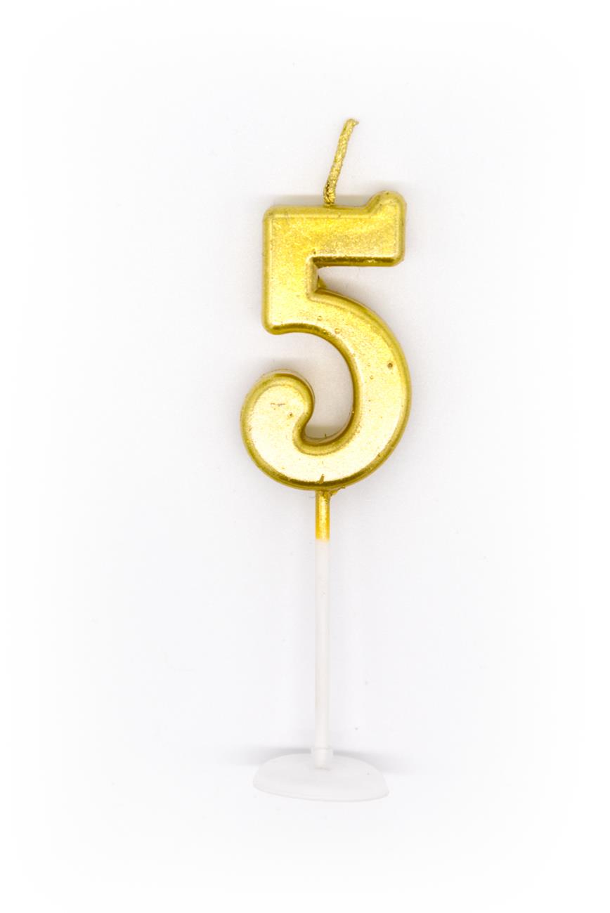 Gold Number 5 Candle