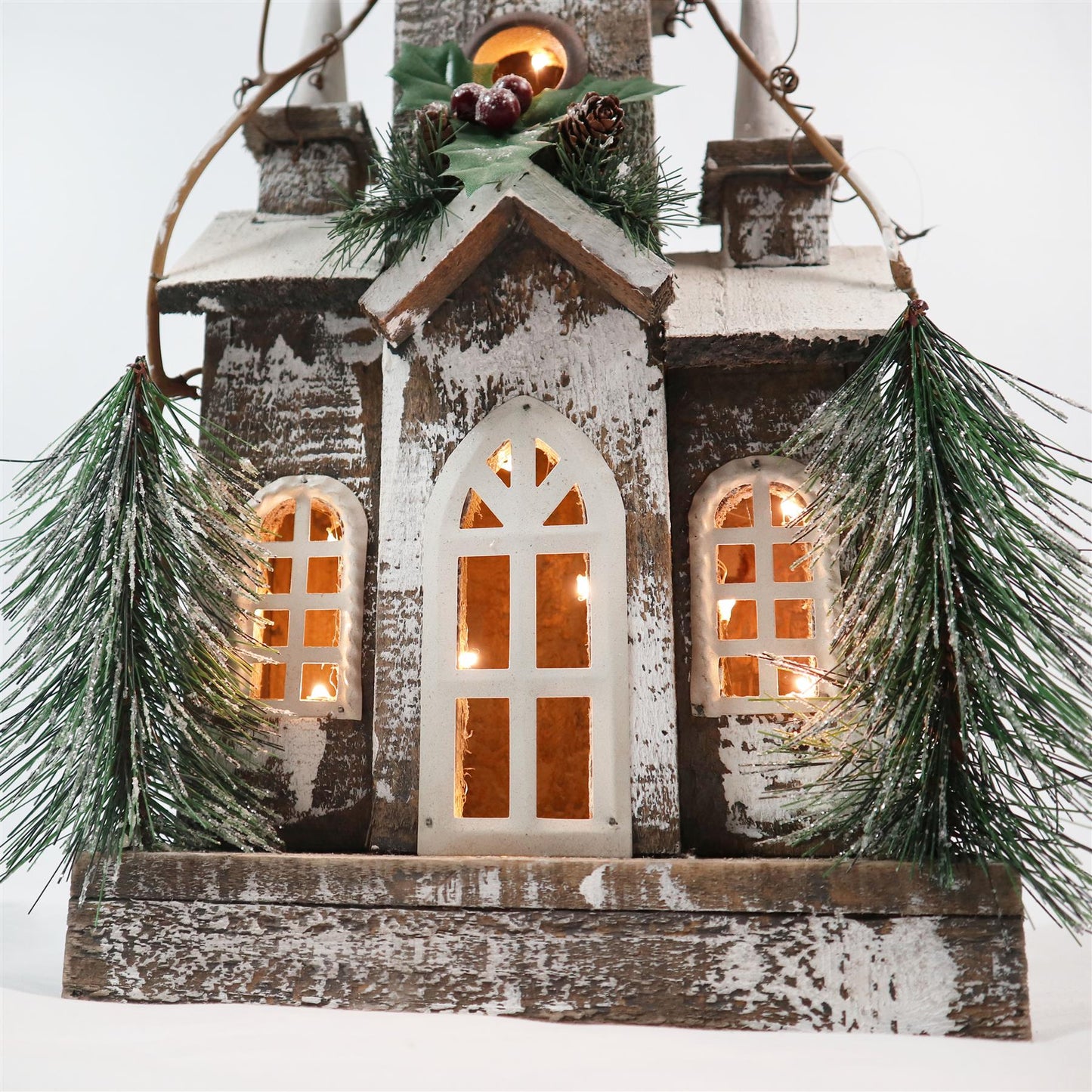 Wooden House with Warm White Bulb - 23x10x43H CM