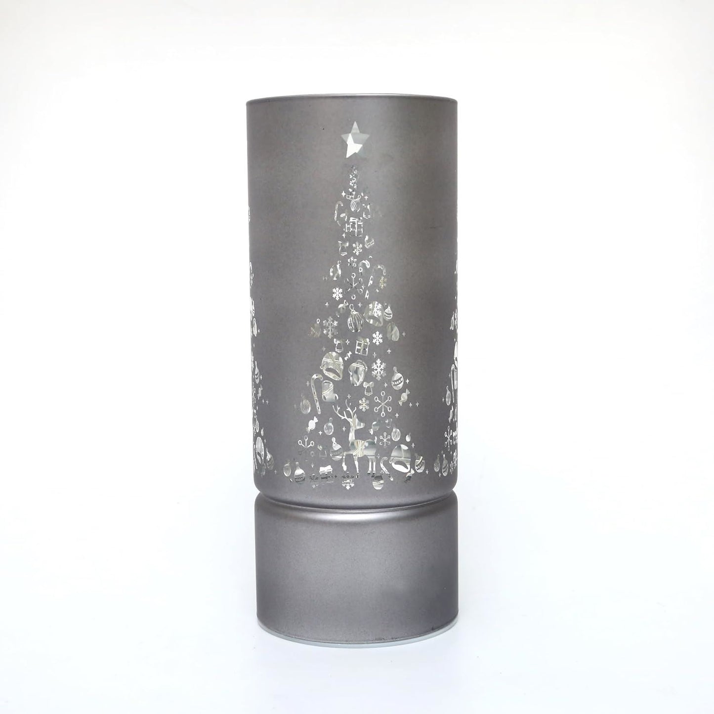 22cm Christmas Decorated LED Grey Glass Vase