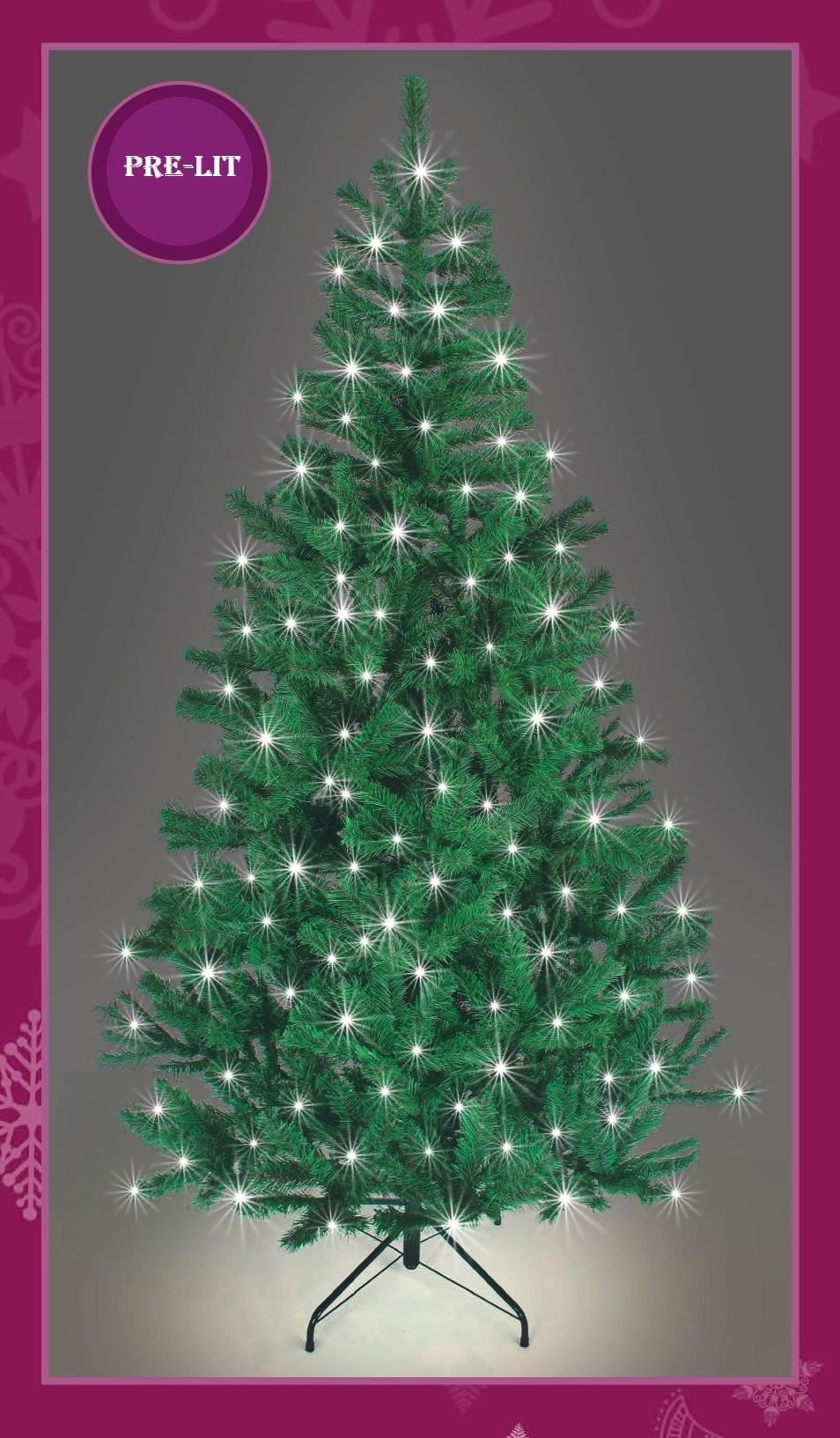 8Ft Pre-Lit Alaskan Pine Christmas Tree Green White LEDs