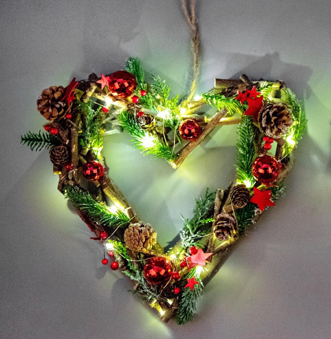 35cm LED Twig Hanging Heart Red