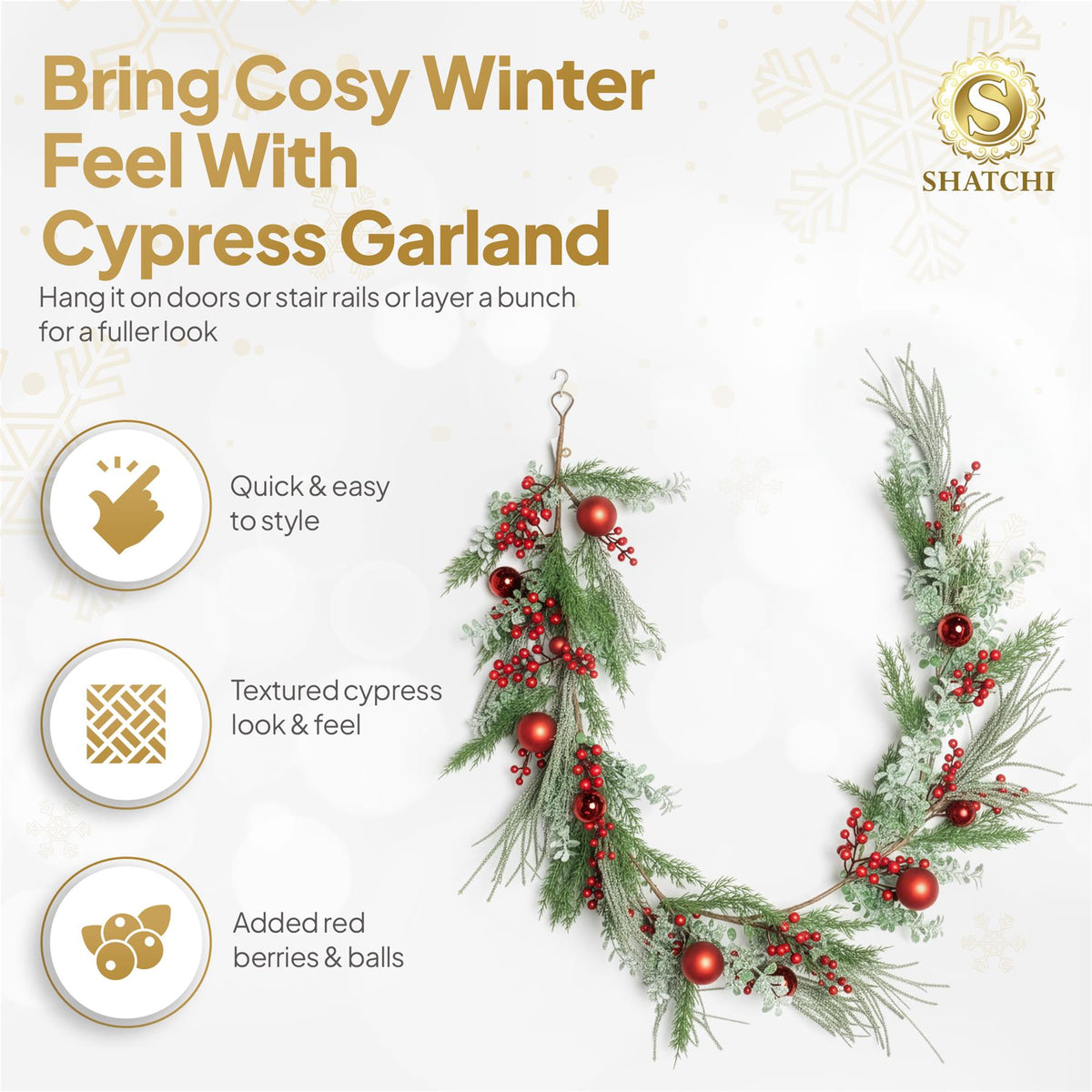 180CM CYPRESS PINE WITH PINE CONES GARLAND