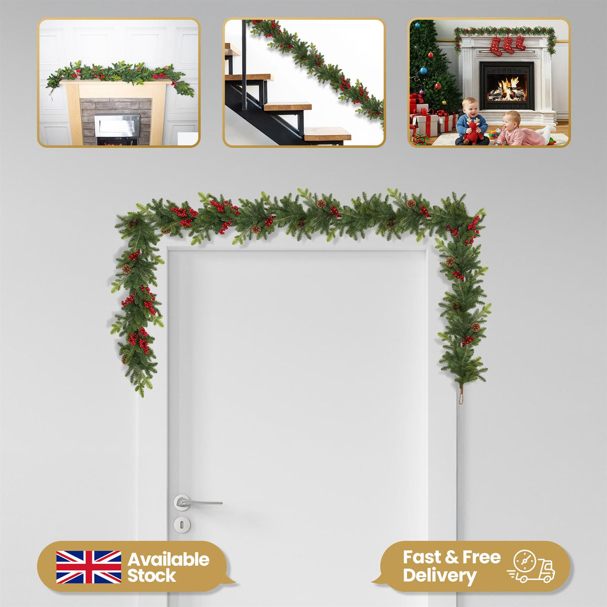 180CM FIR WITH BERRIES AND PINE CONES GARLAND