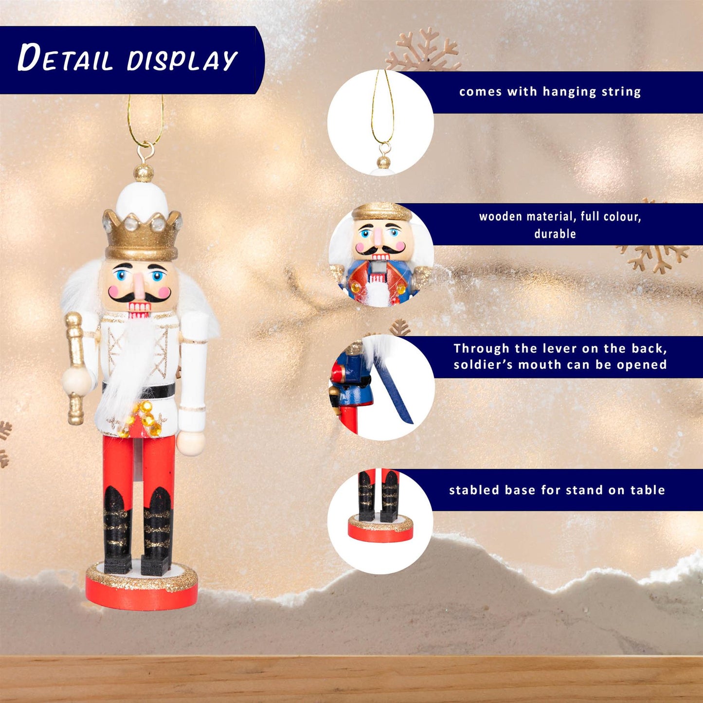 13cm Wooden Nutcrackers Figures - 4-Piece Set