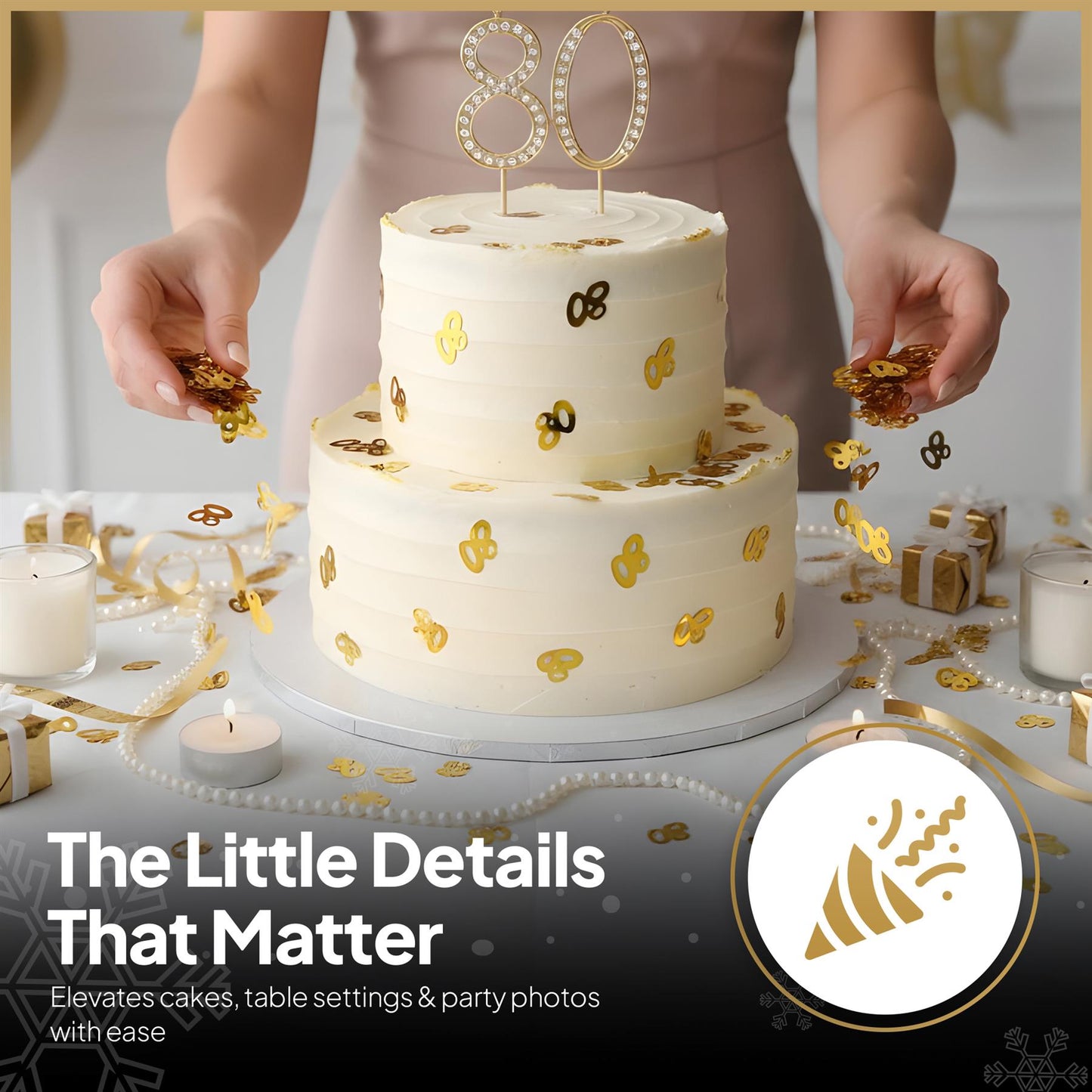 80th Birthday Confetti - Gold, 14g, 2 Pack