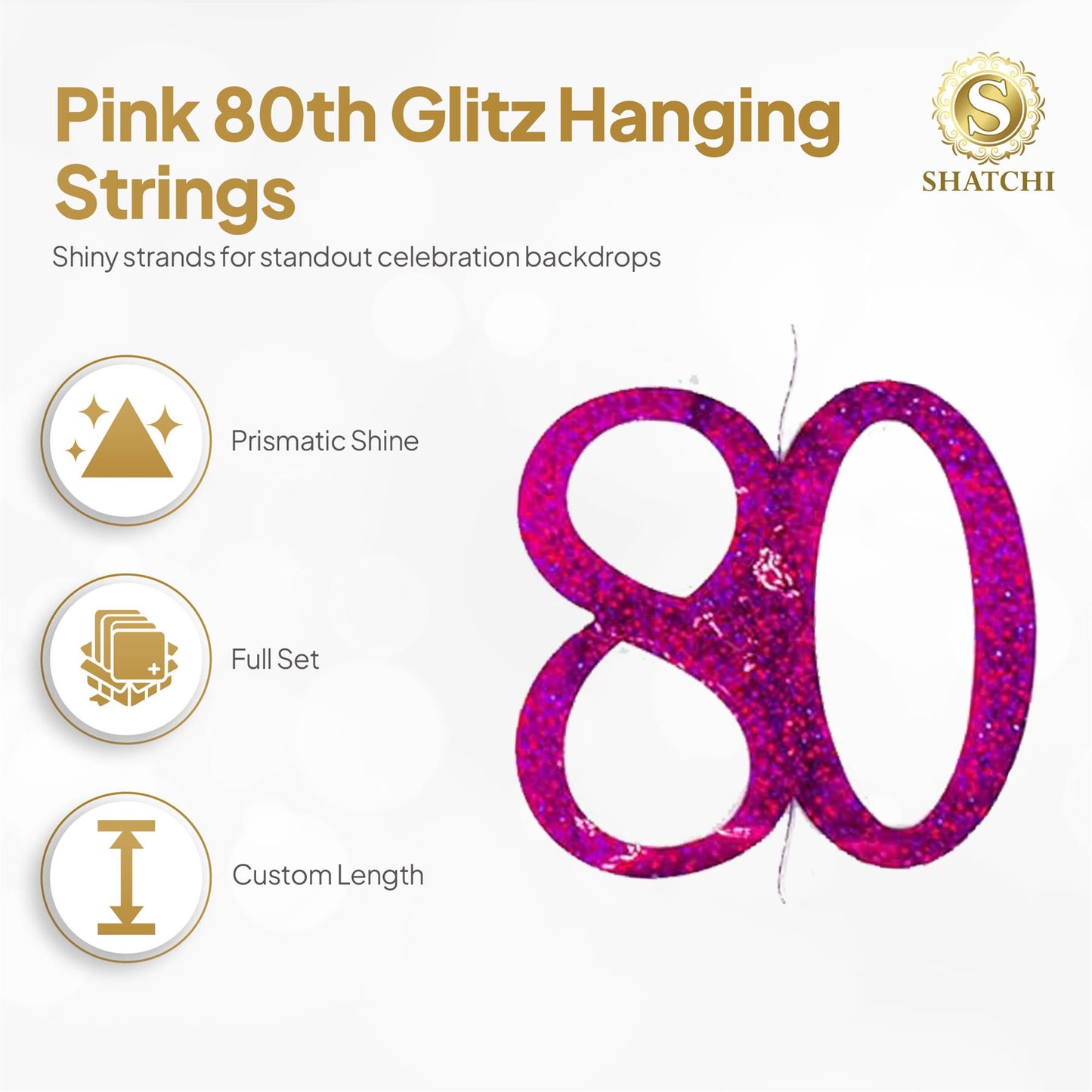 Shatchi 80th Glitz Pink Foil Hanging String Party Decorations Pack of 6