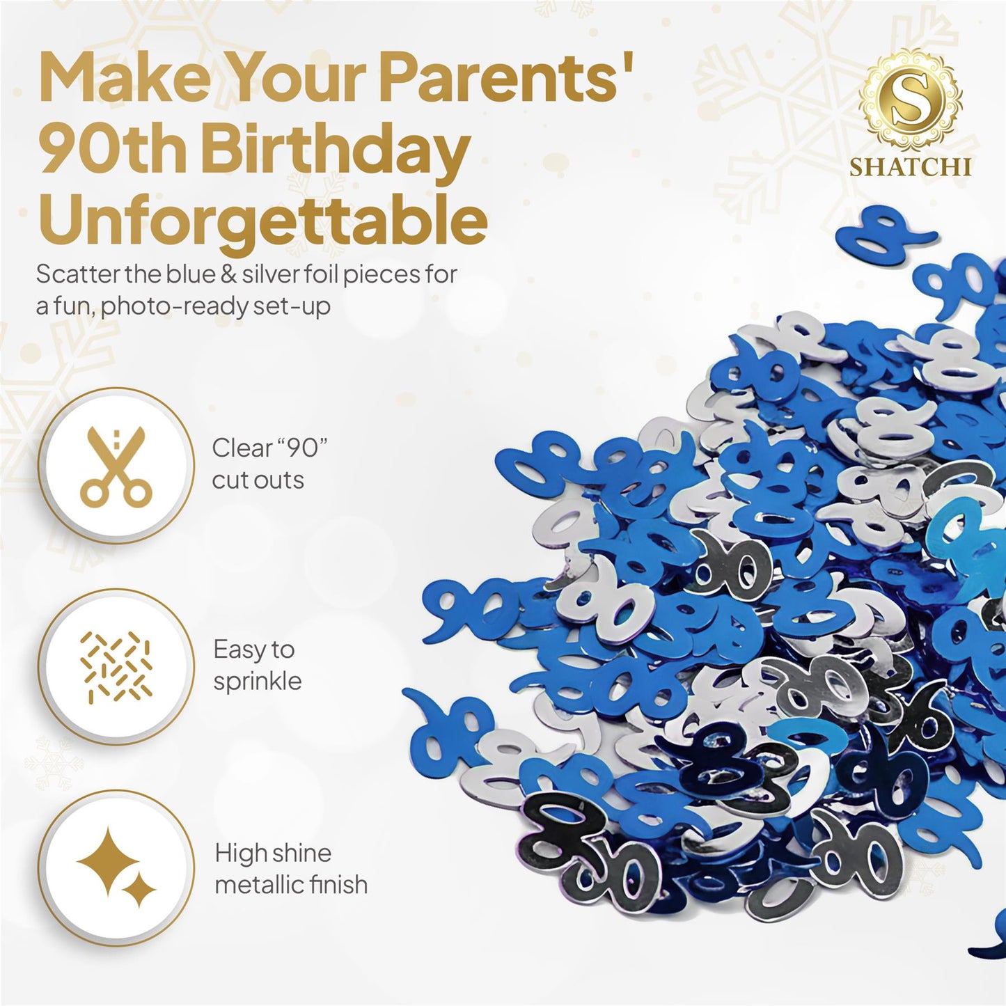 90th Birthday Confetti Blue & Silver 14G 1PK