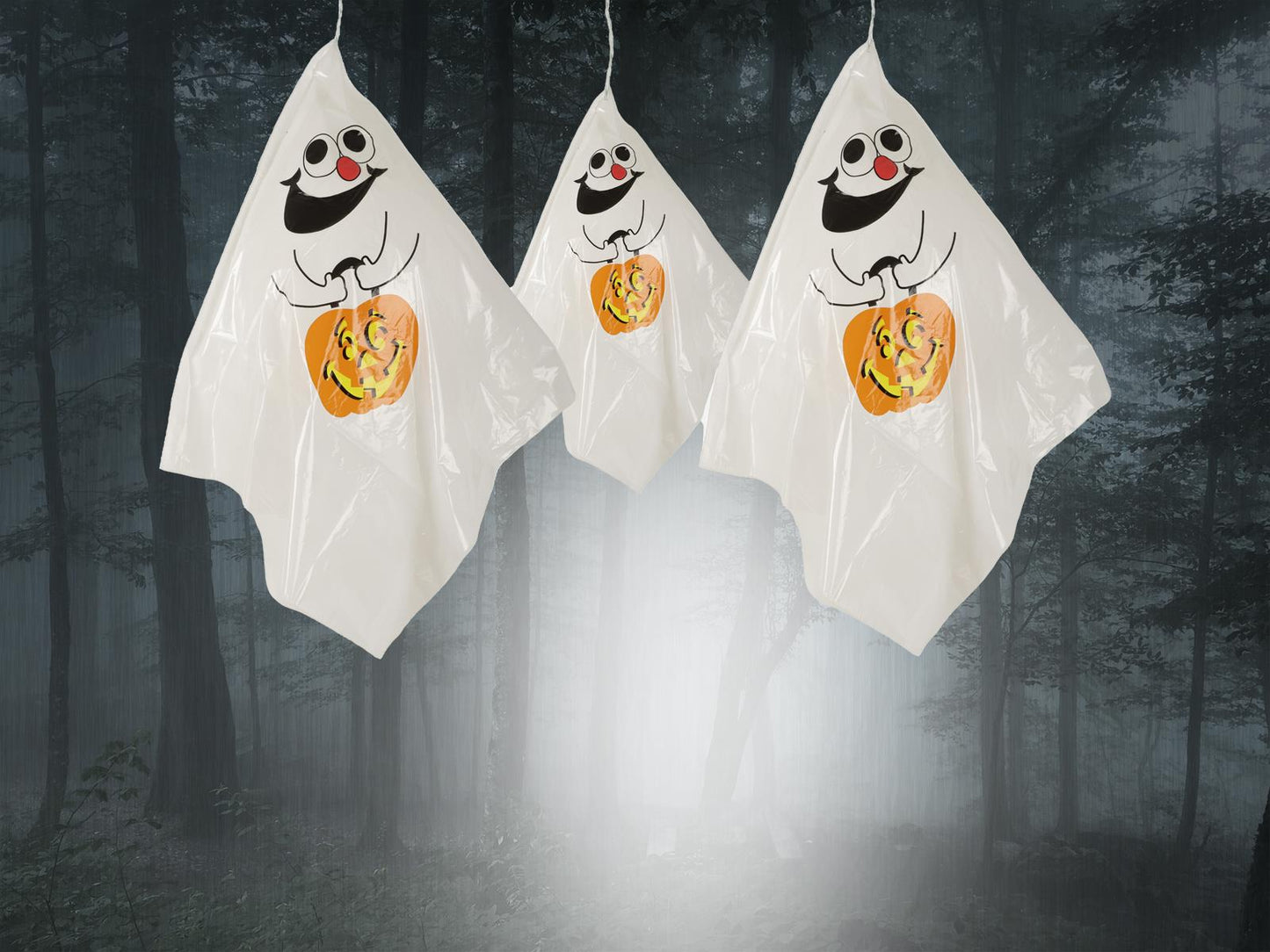 3 Pieces of Halloween White Ghost Hanging Spook