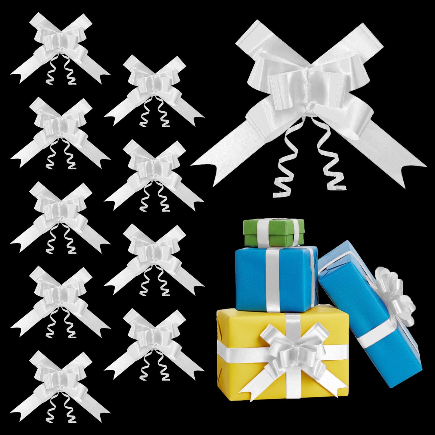 10 White Pullbows - 30mm