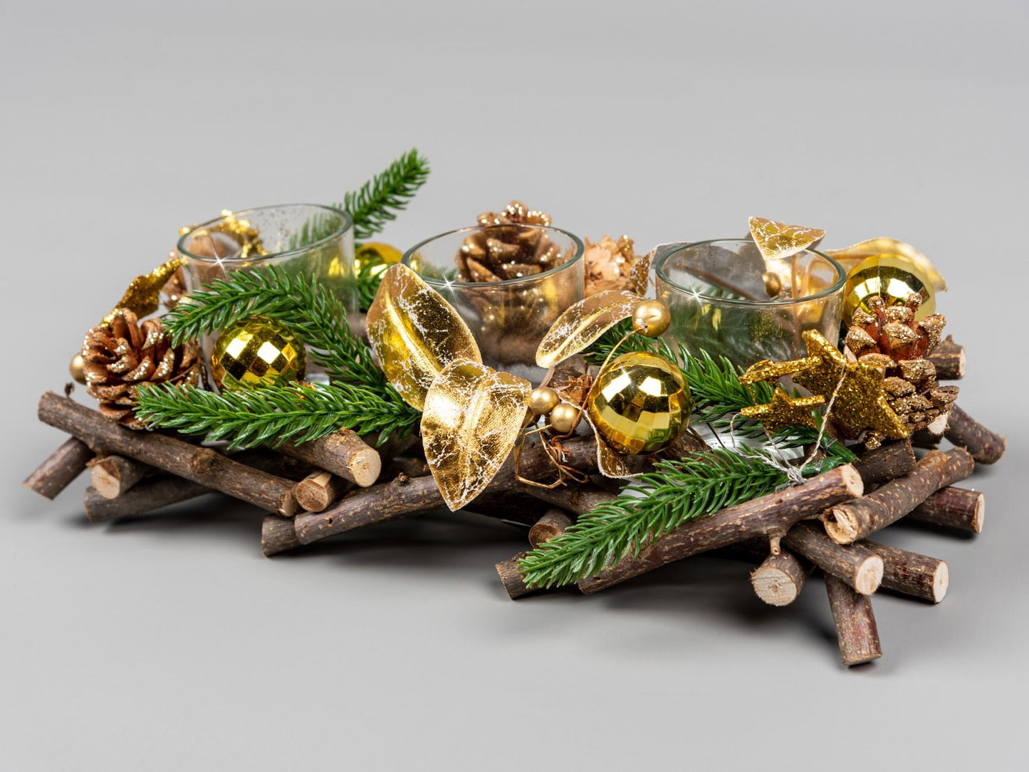 28cm Gold Twig Triple Candle Holder