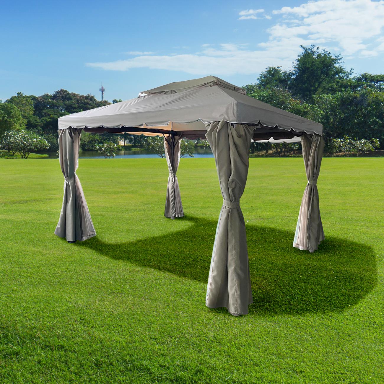 3x3x2.75m Khaki Gazebo with Nets