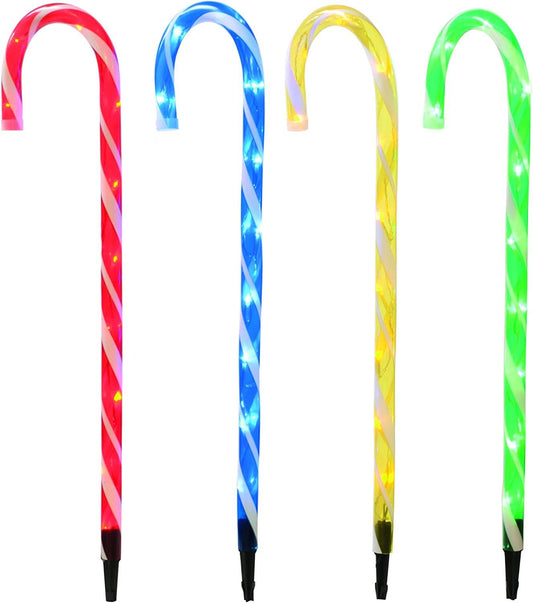 Set of 4 LED Candy Cane Stake Multicolour - 72cm