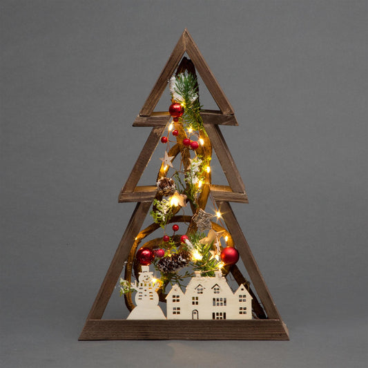 Battery-Operated Wooden Tree Frame - 39x27cm