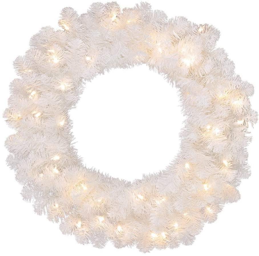 Pre-Lit Warm White LEDs Alaskan Pine Christmas Wreath - 55cm