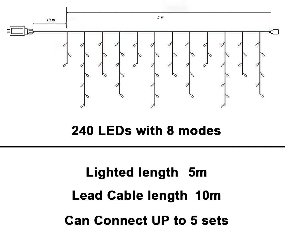 240W LED Connectable MF Icicle String Lights - 5m