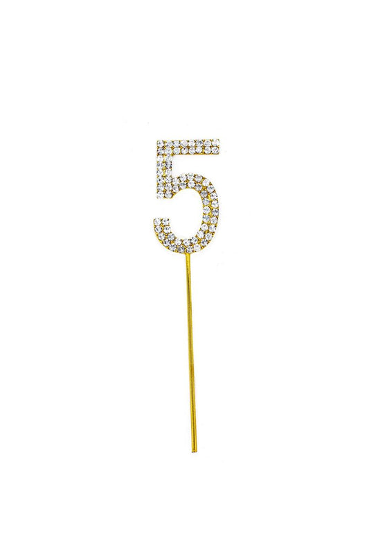 Cake Topper Number 5 Gold Sparkly Diamond