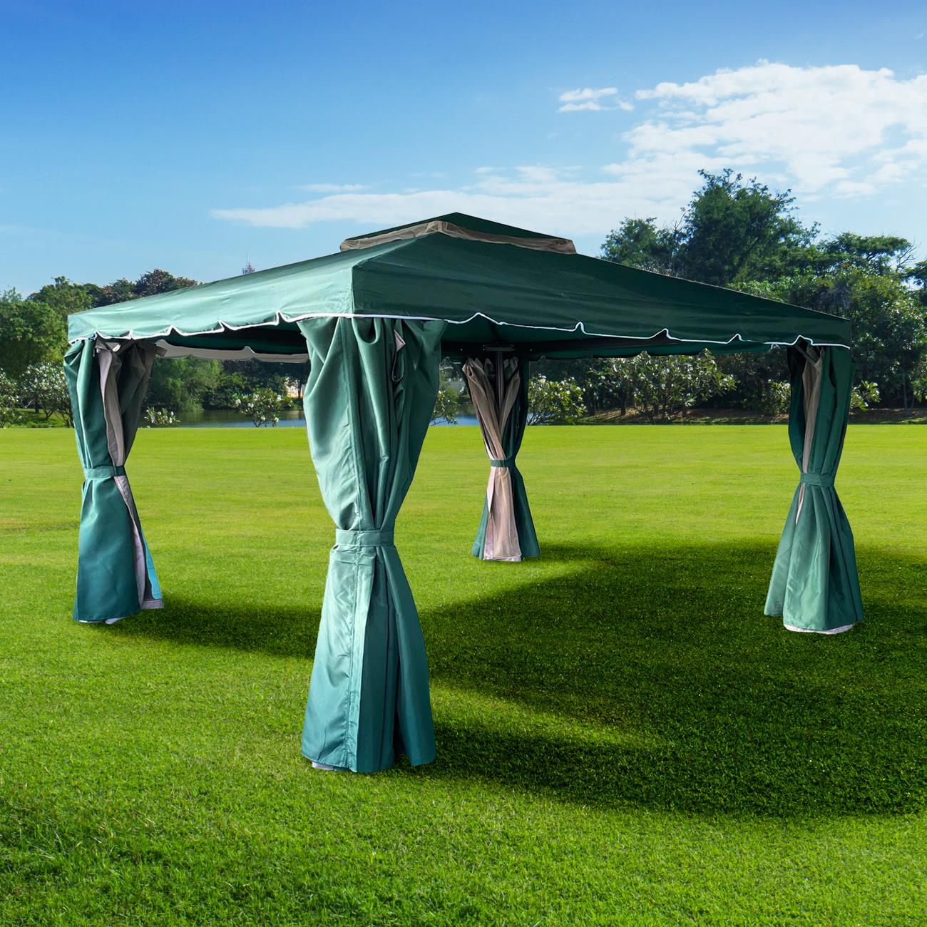 3x4x2.75m Green Gazebo with Nets - Aluminium Frame, Steel Roof