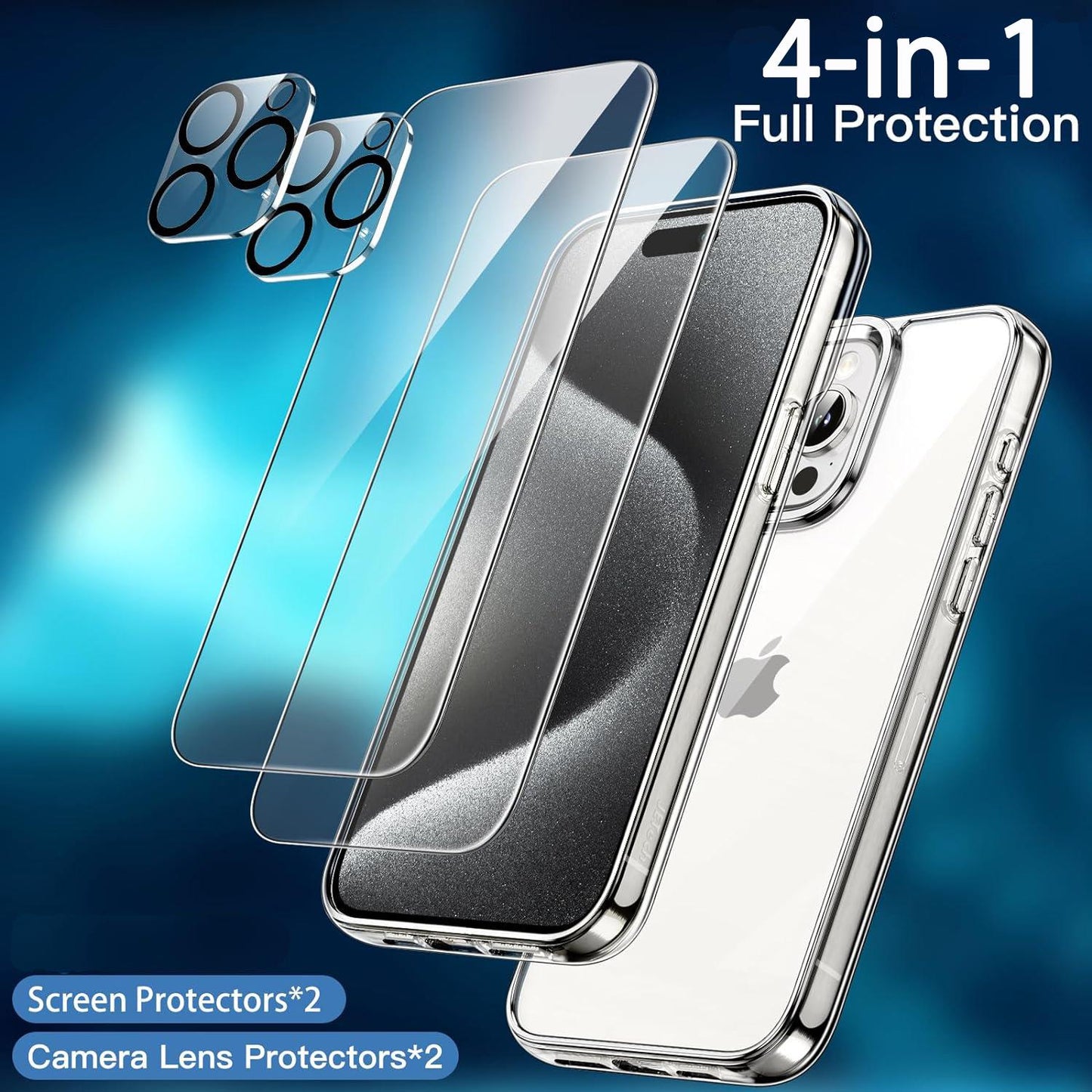 4pcs Set - Full Coverage Screen Protector & Camera Lens Protector for iPhone 15 Pro Max 6.7-Inch