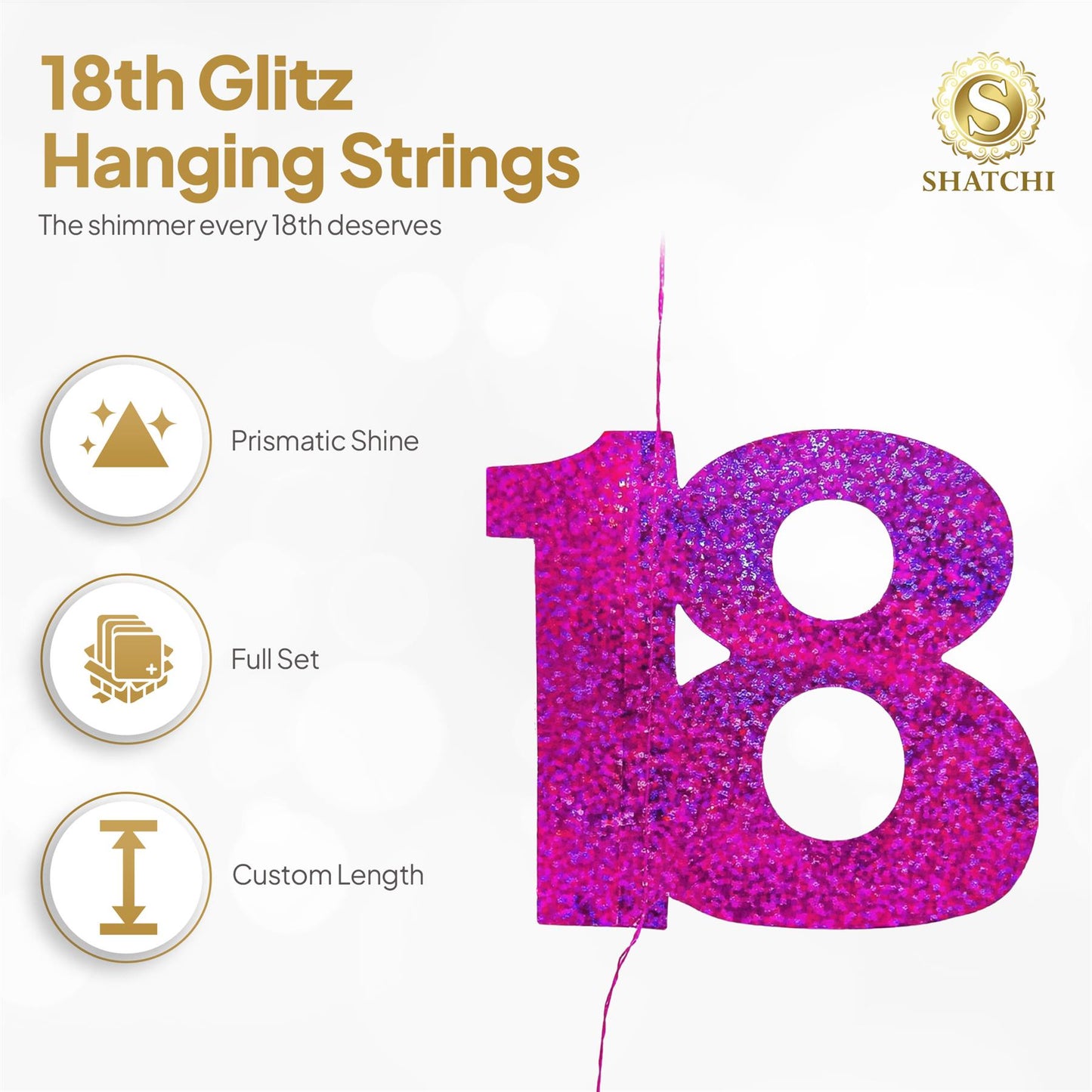 Shatchi 18th Glitz Pink Foil Hanging String Party Decorations Pack of 6