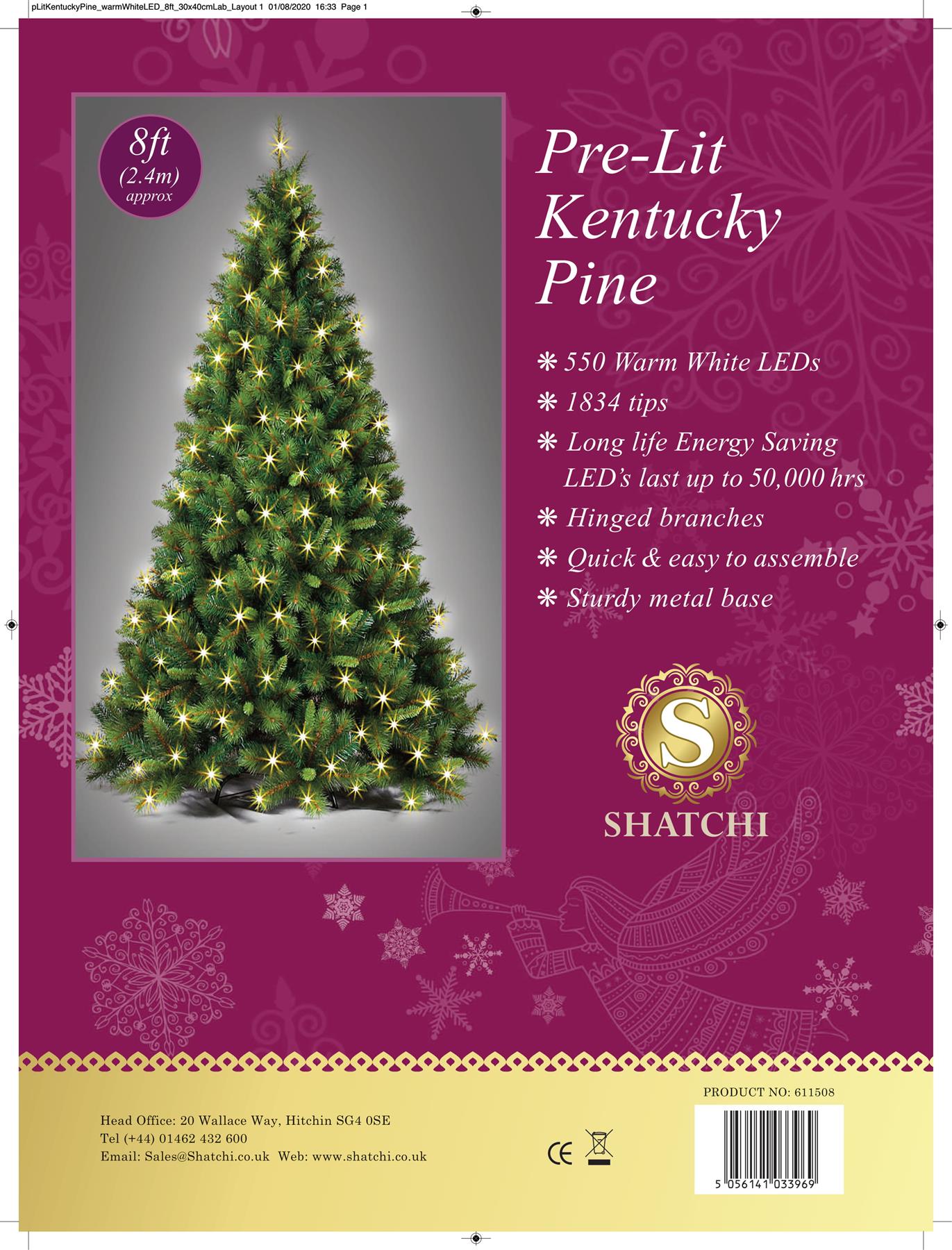 8ft Bushy Green Kentucky Pine Christmas Tree, 240cm Pre-Lit