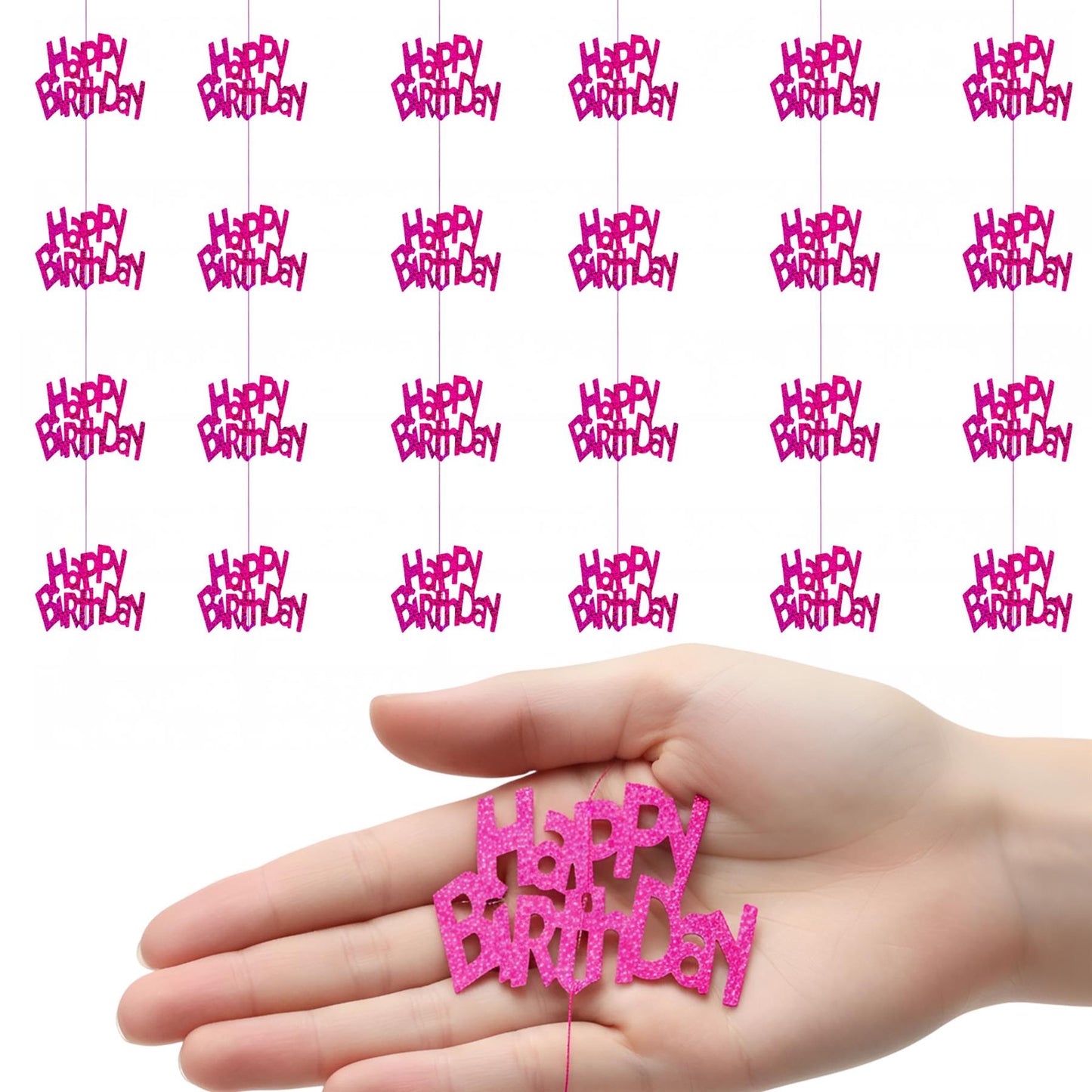 Shatchi Happy Birthday Pink Foil Hanging String Party Decorations Pack of 6