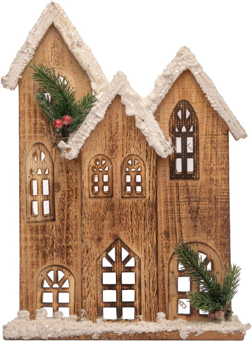 LED Brown Snow Covered Wooden House, 24x7x35cm