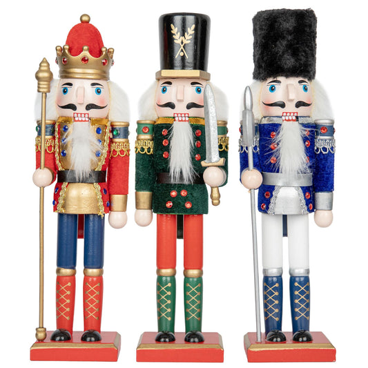 30cm Wooden Nutcracker Figures Christmas Ornament 3Pcs Set