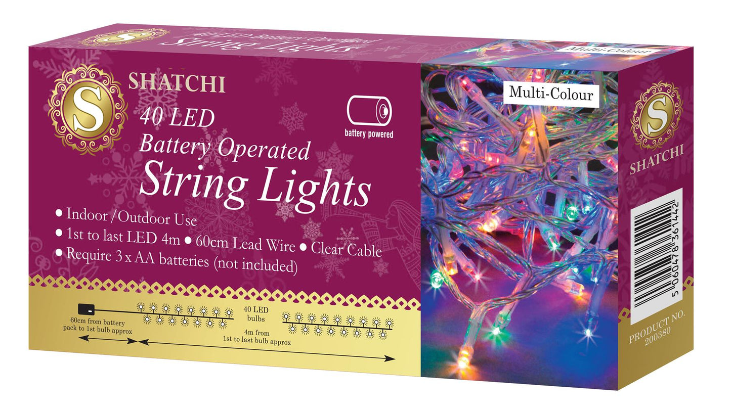 40 LED Multi-Coloured Fairy Lights (Battery Operated)