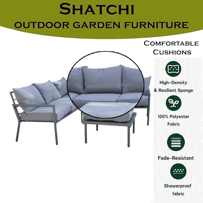 Marseilles Corner Sofa 5 Seater Outdoor Conversation Set w/ Loveseats, Ottoman Table Grey