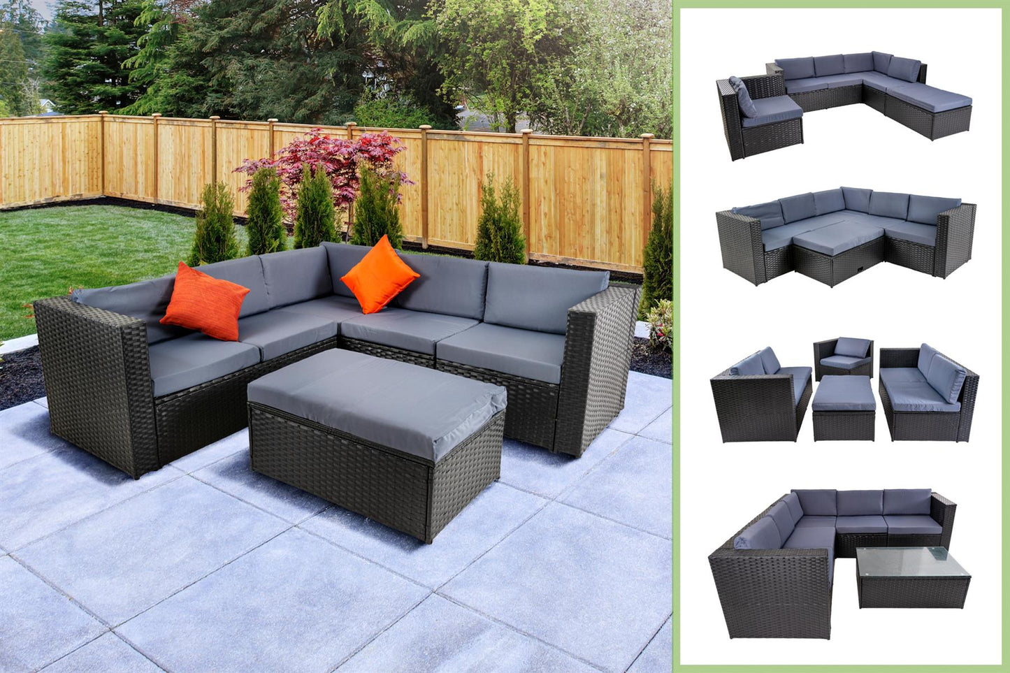 5-Seater Rattan Sofa Set with Table