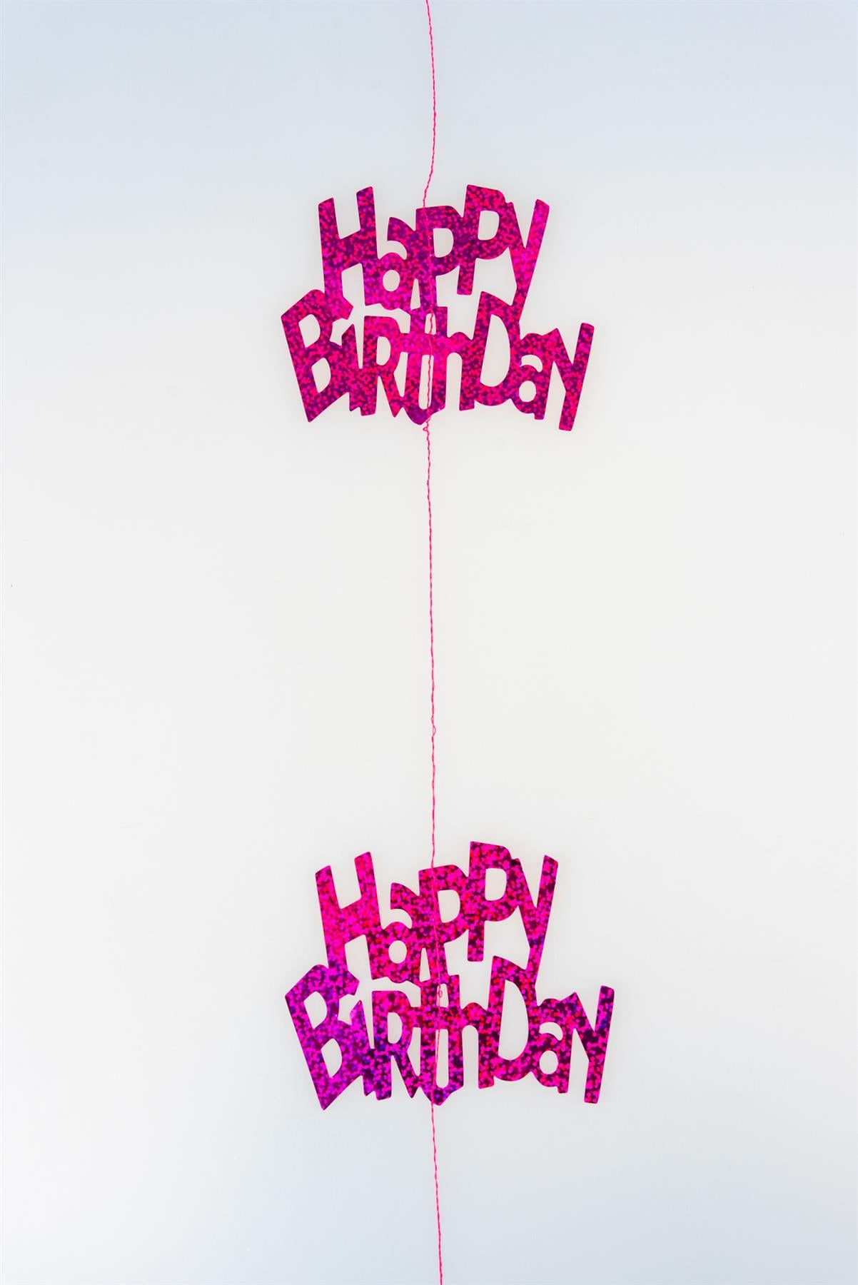 6 Happy Birthday Pink Hanging Decorations - Foil Metallic