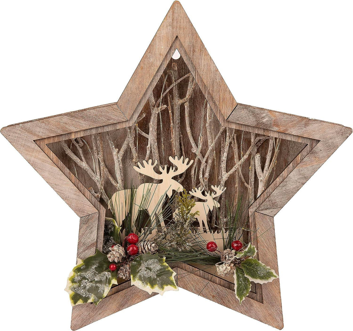 LED Wooden Reindeer Scene, Star Shape