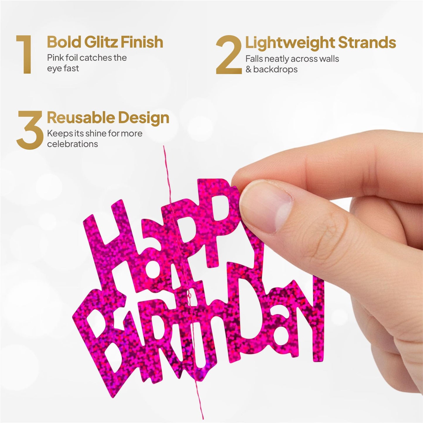 Shatchi Happy Birthday Pink Foil Hanging String Party Decorations Pack of 6