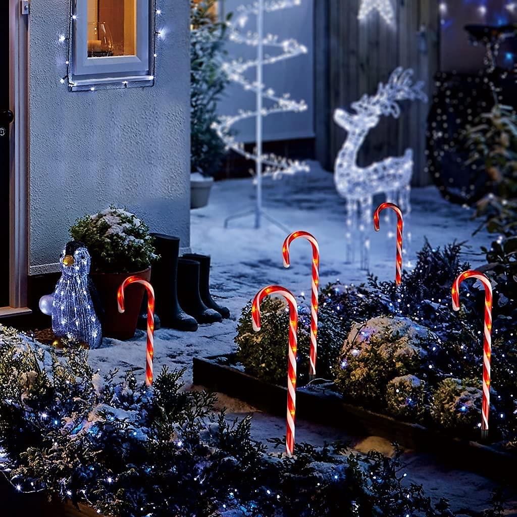 Set of 4 LED Candy Cane Stake Red & White Stripes - 72cm